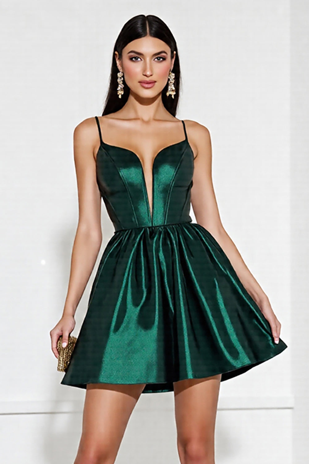 Dark Green Satin A Line Short Corset Homecoming Dress