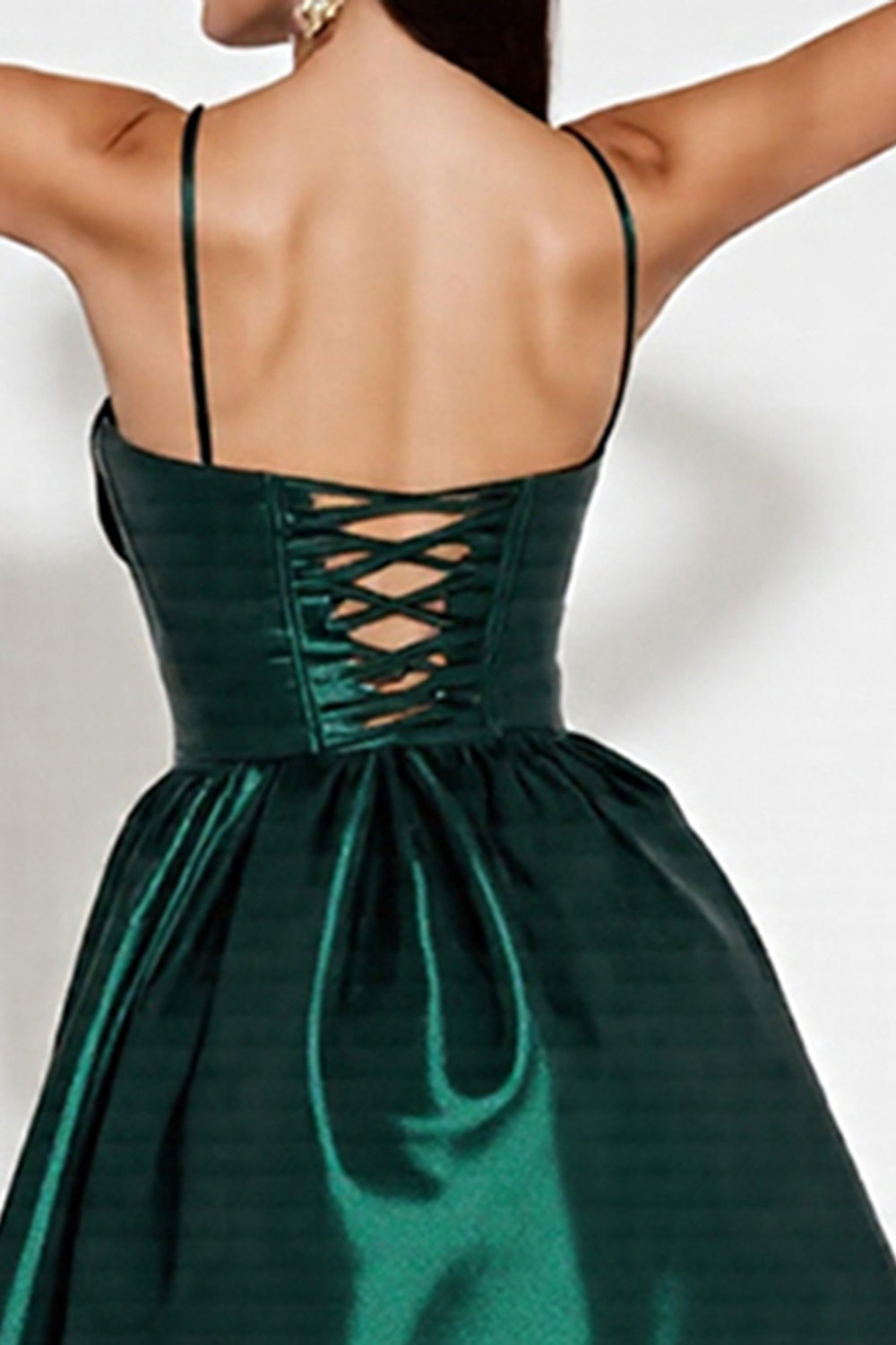 Dark Green Satin A Line Short Corset Homecoming Dress