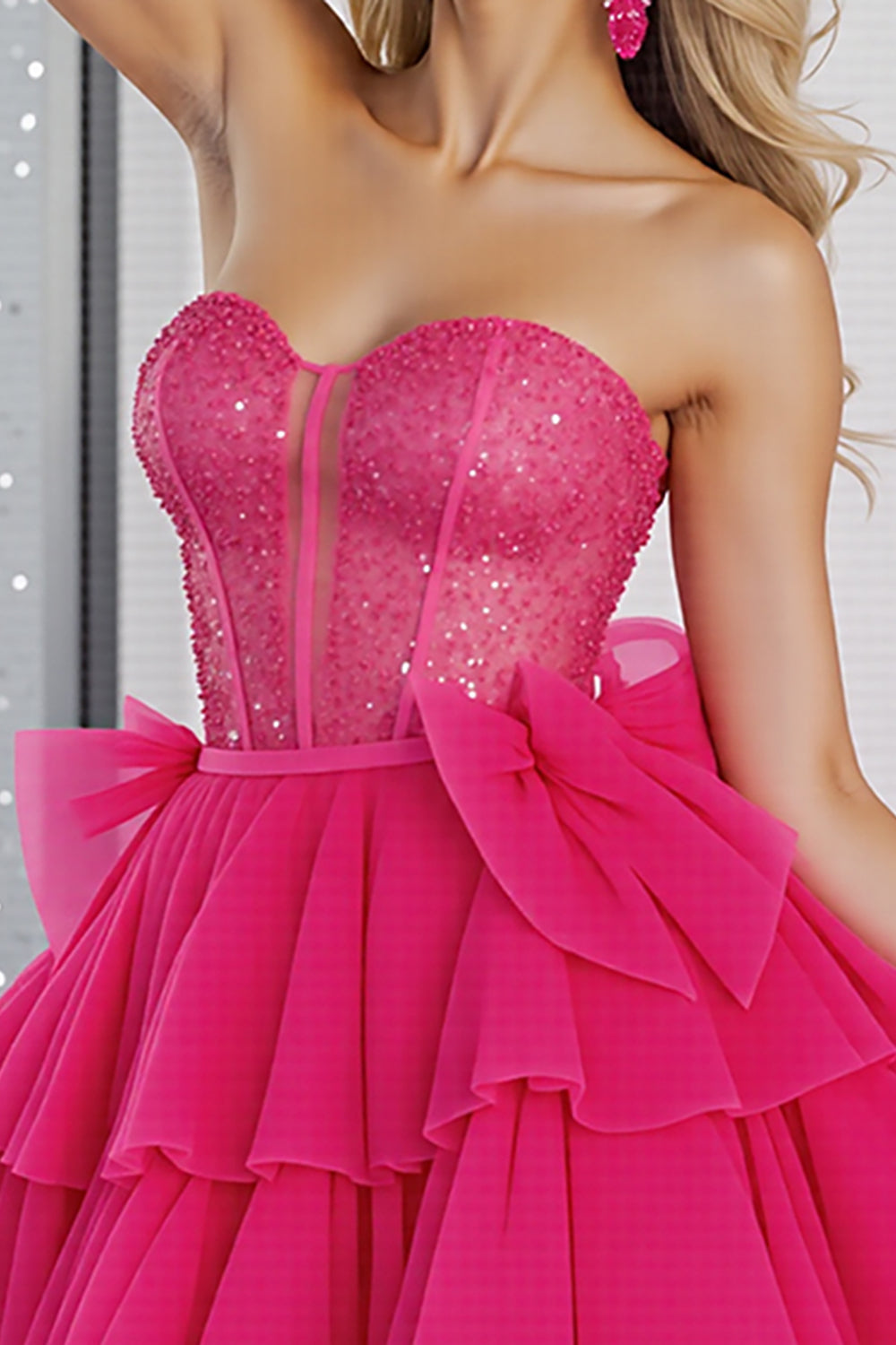 Sparkly Fuchsia A Line Tulle Corset Short Homecoming Dress with Beading