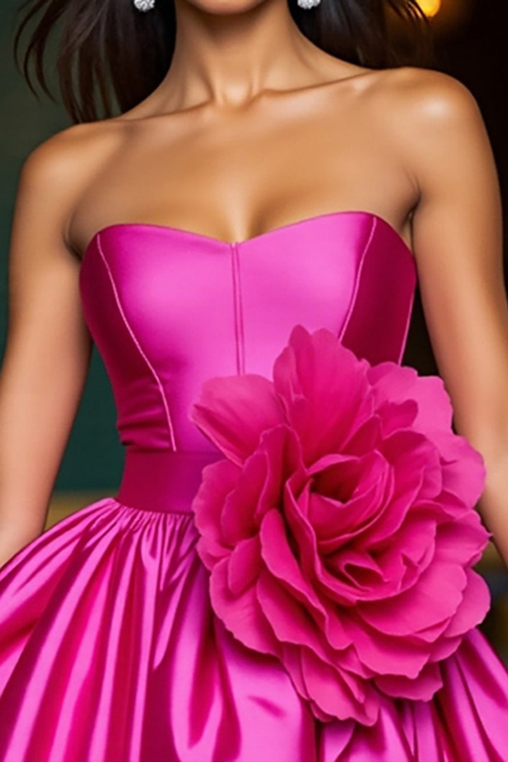 Fuchsia A Line Short Satin Homecoming Dress with 3D Flowers