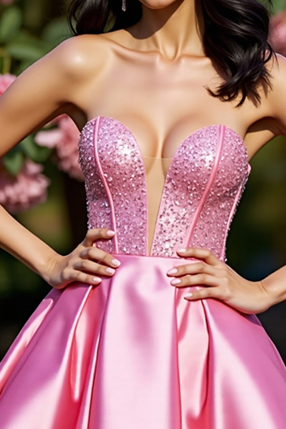 Sparkly Pink A Line Corset Short Satin Homecoming Dress with Beading