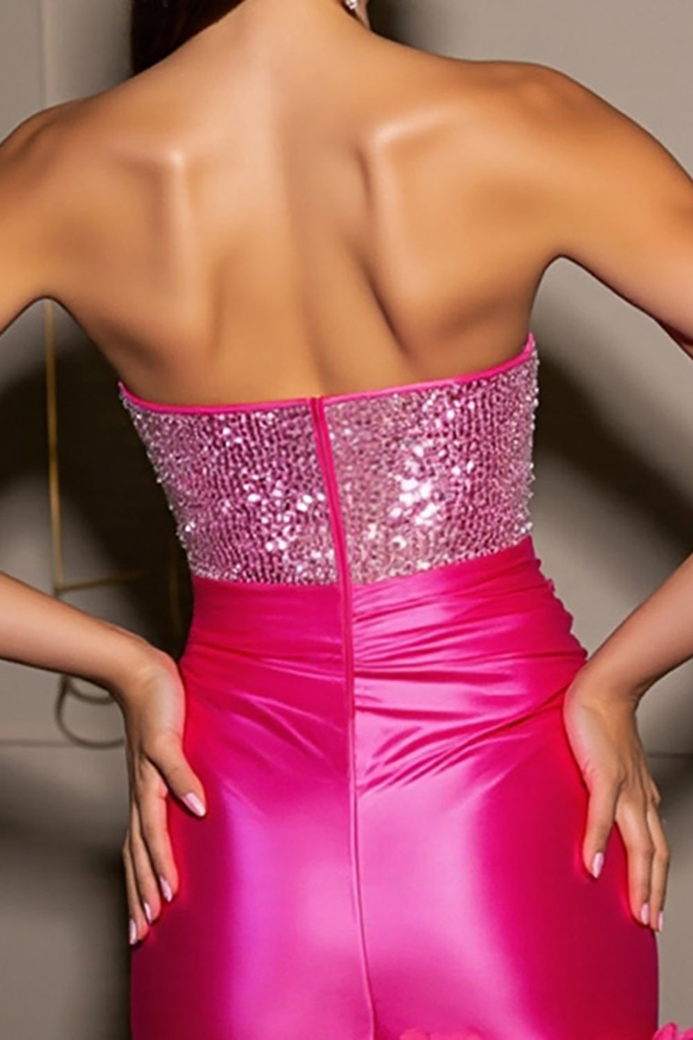 Sparkly Fuchsia Beaded Bodycon Short Corset Homecoming Dress