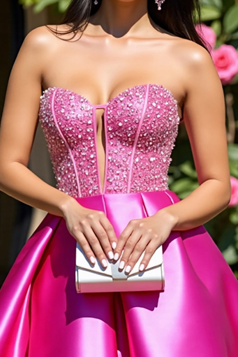 Sparkly Fuchsia Corset A Line Short Satin Homecoming Dress with Beading