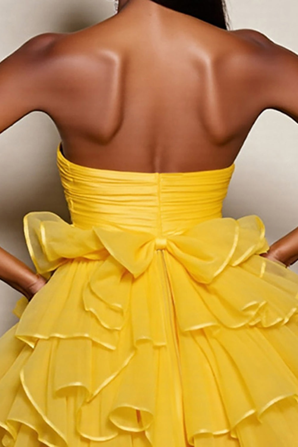 Yellow Tulle A Line Strapless Tiered Short Homecoming Dress