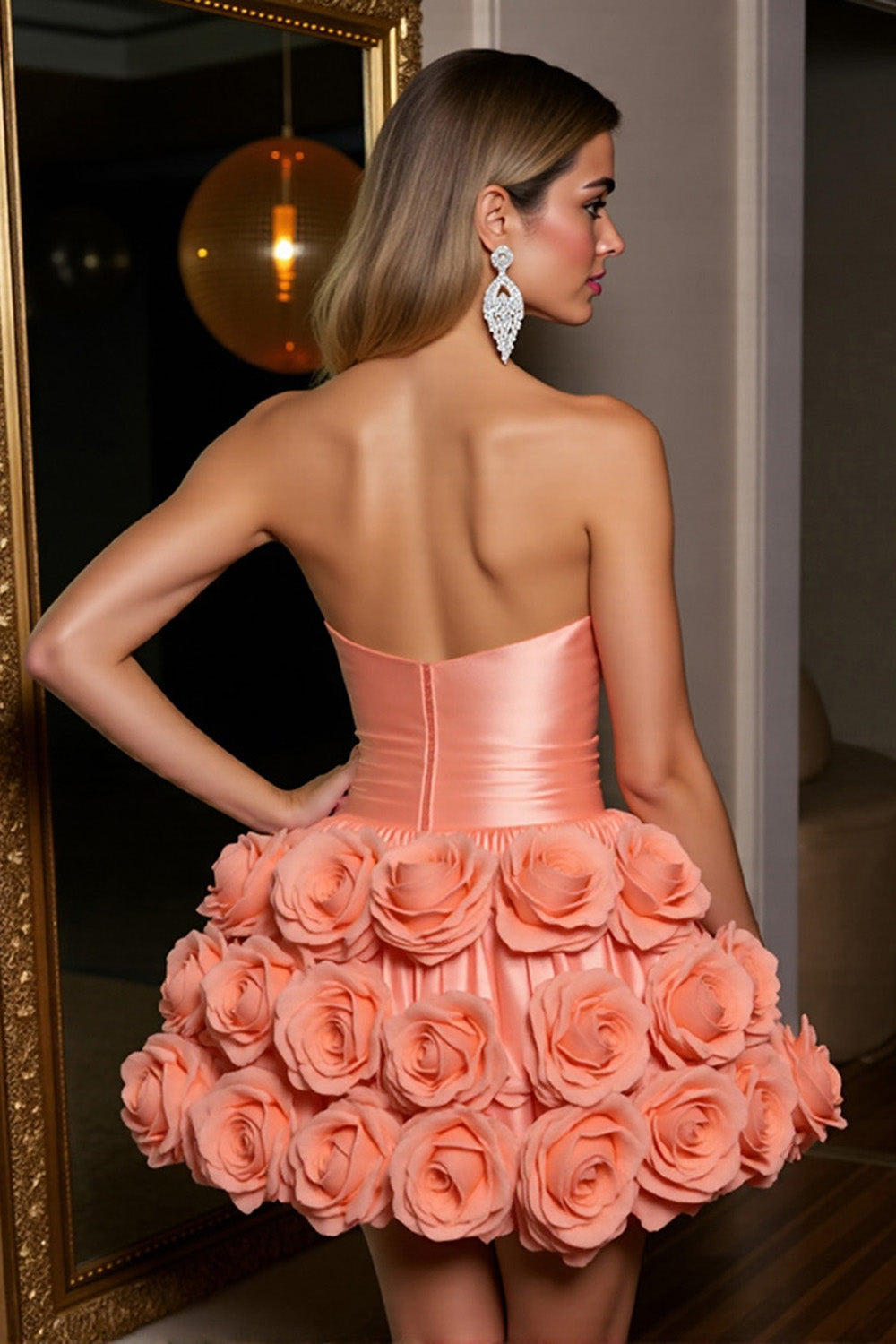 Orange A Line Short Satin Homecoming Dress with 3D Flowers