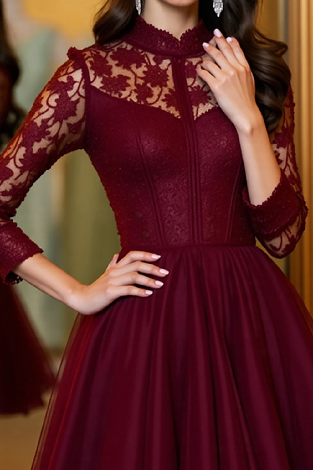 Burgundy Tulle A Line Short Corset Homecoming Dress with Lace