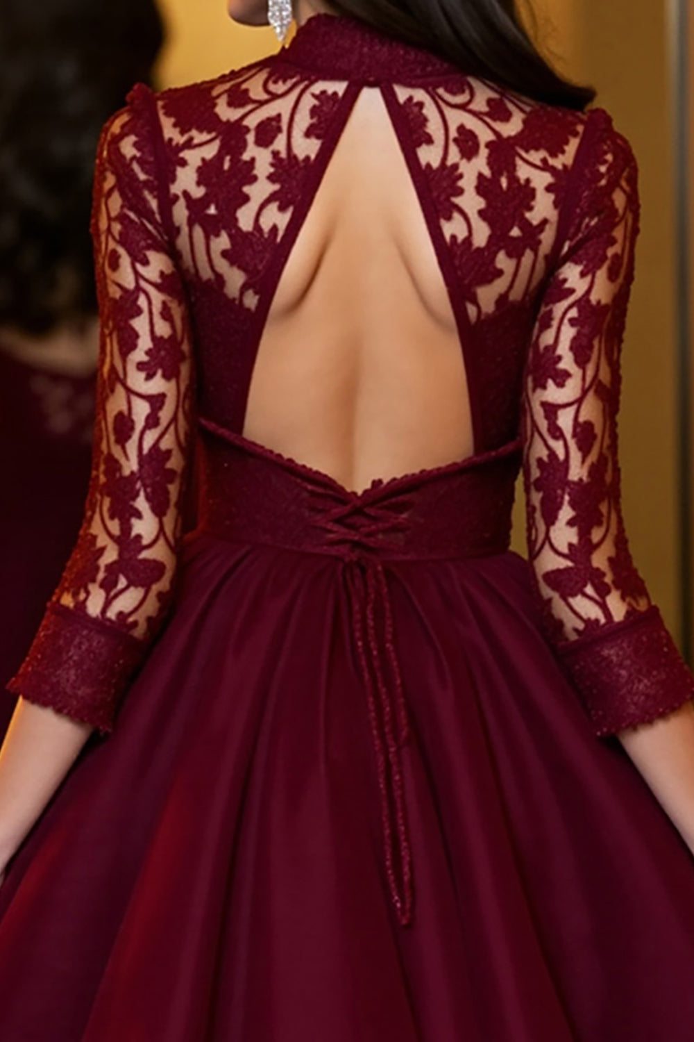 Burgundy Tulle A Line Short Corset Homecoming Dress with Lace