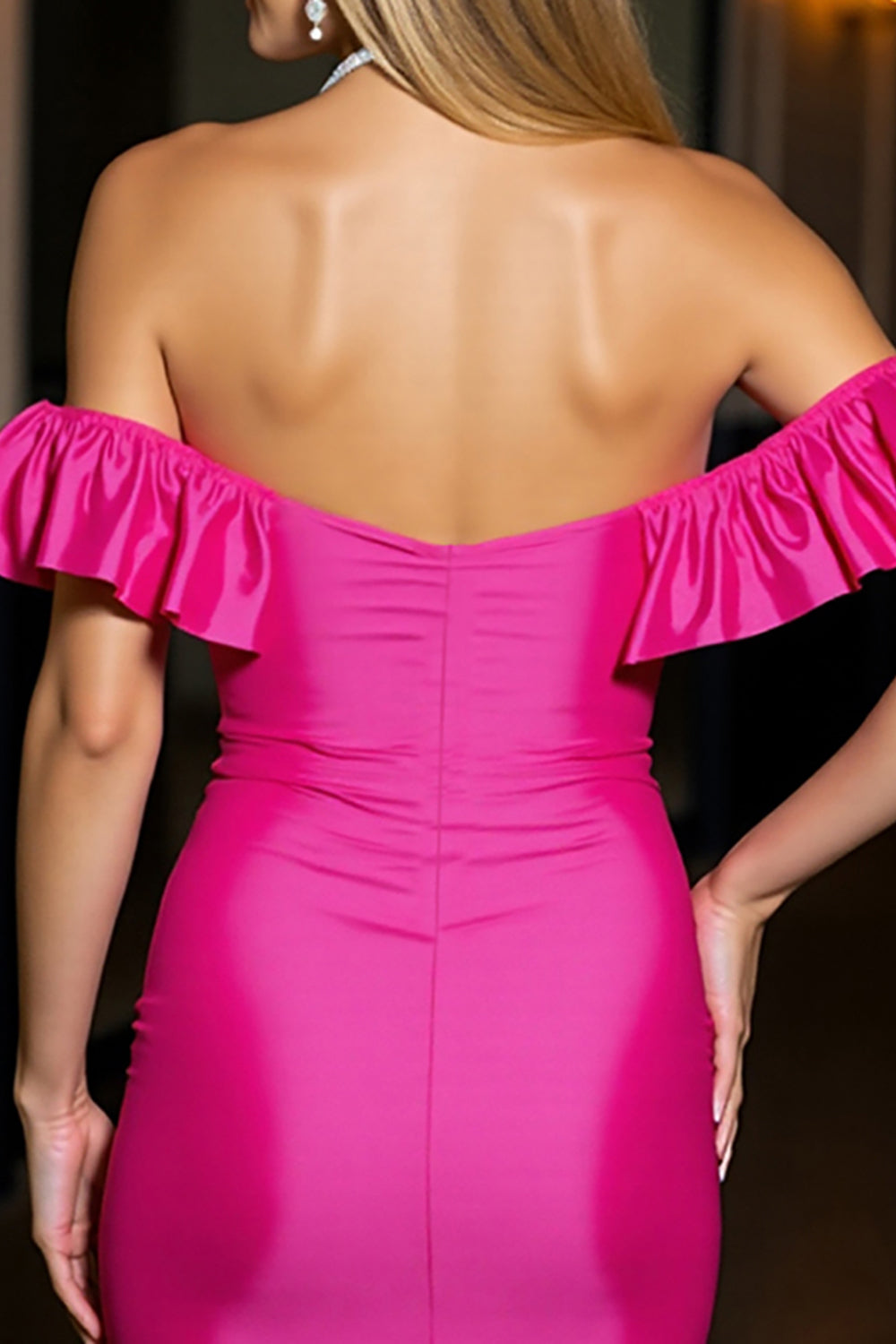 Fuchsia Ruffled Bodycon Short Satin Homecoming Dress