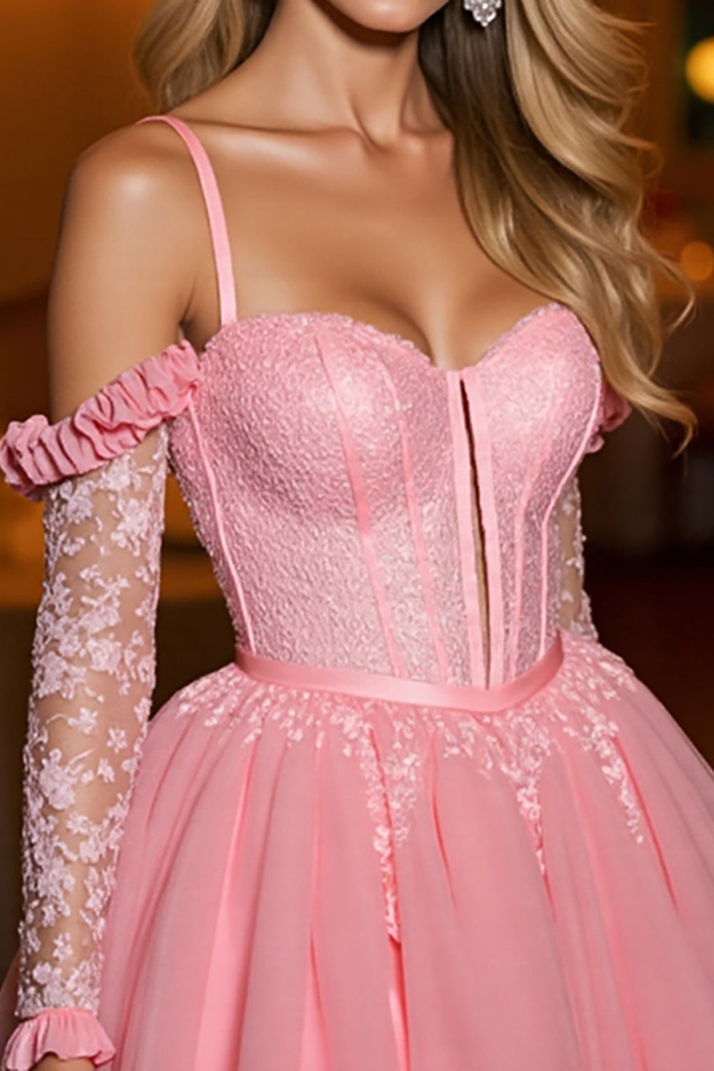 Pink Tulle A Line Short Corset Homecoming Dress with Appliques