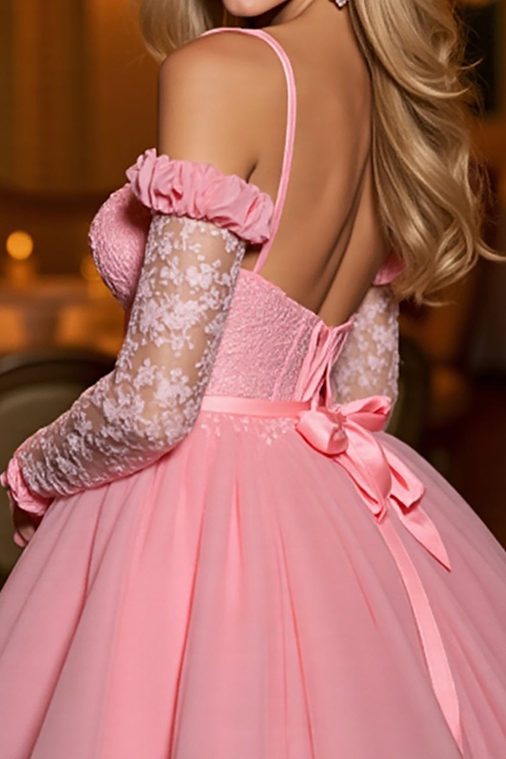 Pink Tulle A Line Short Corset Homecoming Dress with Appliques