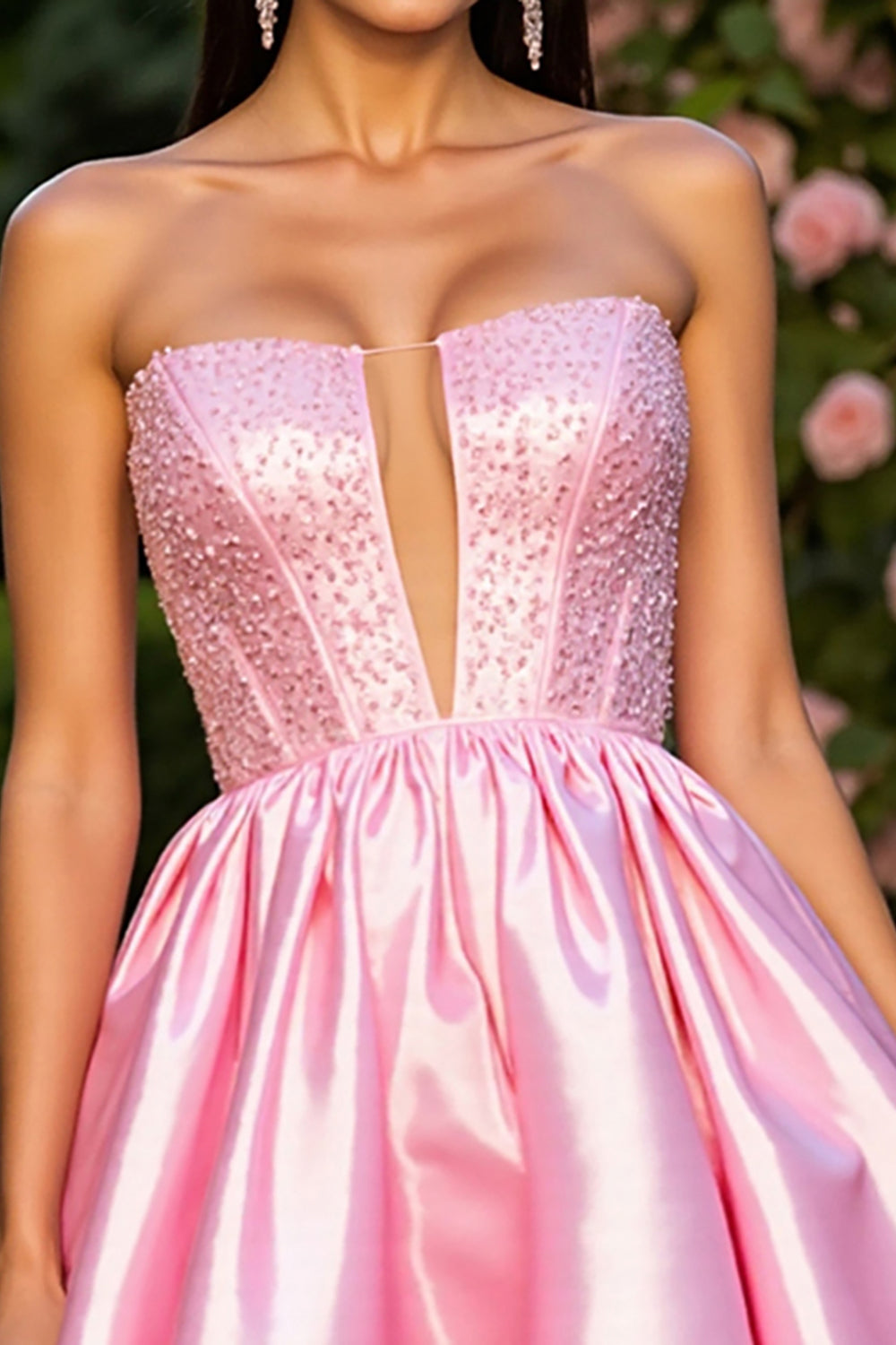 Pink A Line Satin Short Corset Homecoming Dress with Beading
