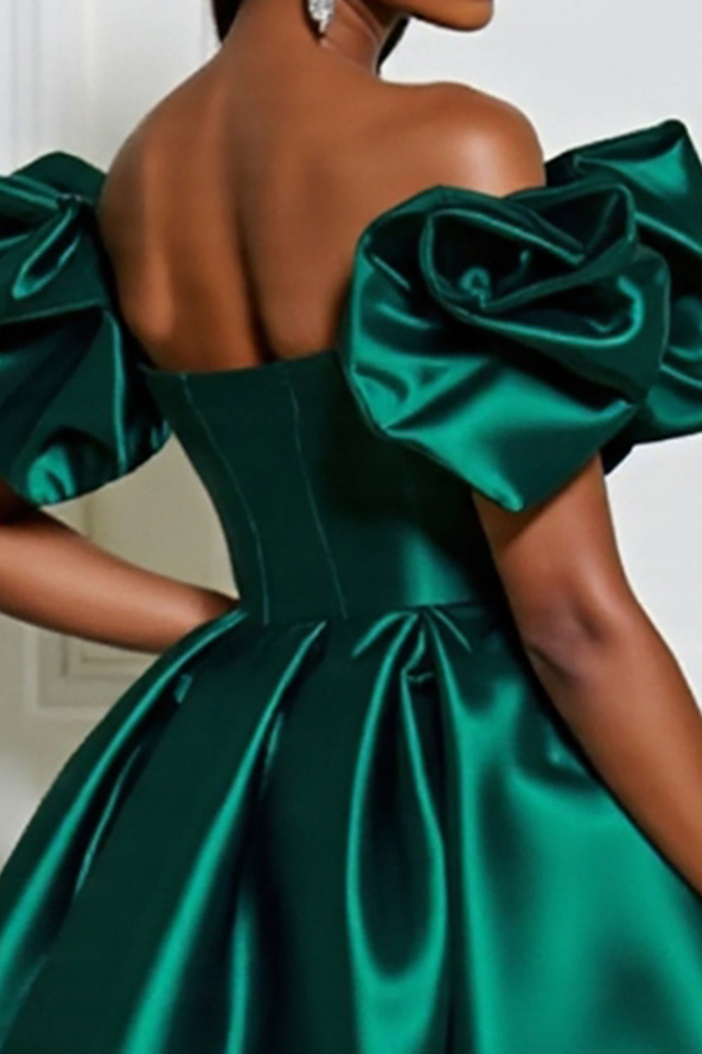 Dark Green A Line Short Satin Homecoming Dress with Ruffles