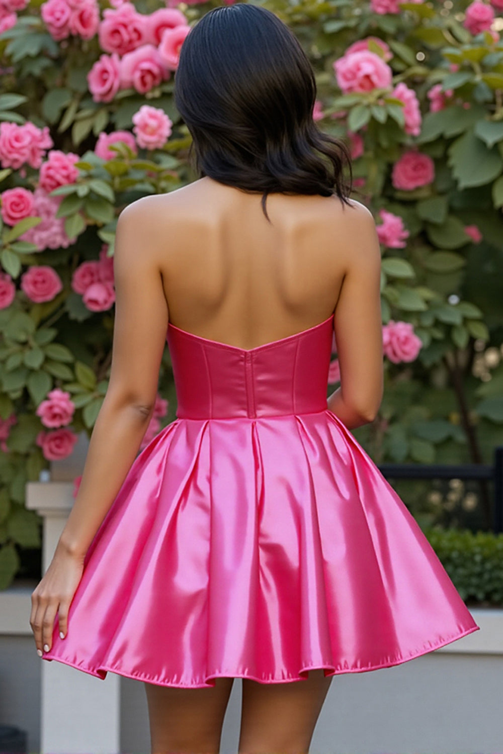 Sparkly Fuchsia Satin A Line Corset Short Homecoming Dress with Beading