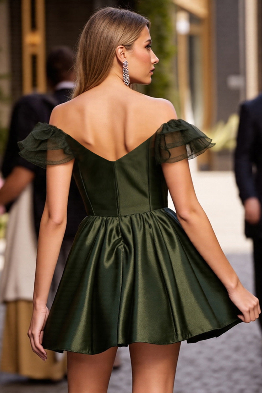 Army Green Satin Short Corset Homecoming Dress with Ruffles