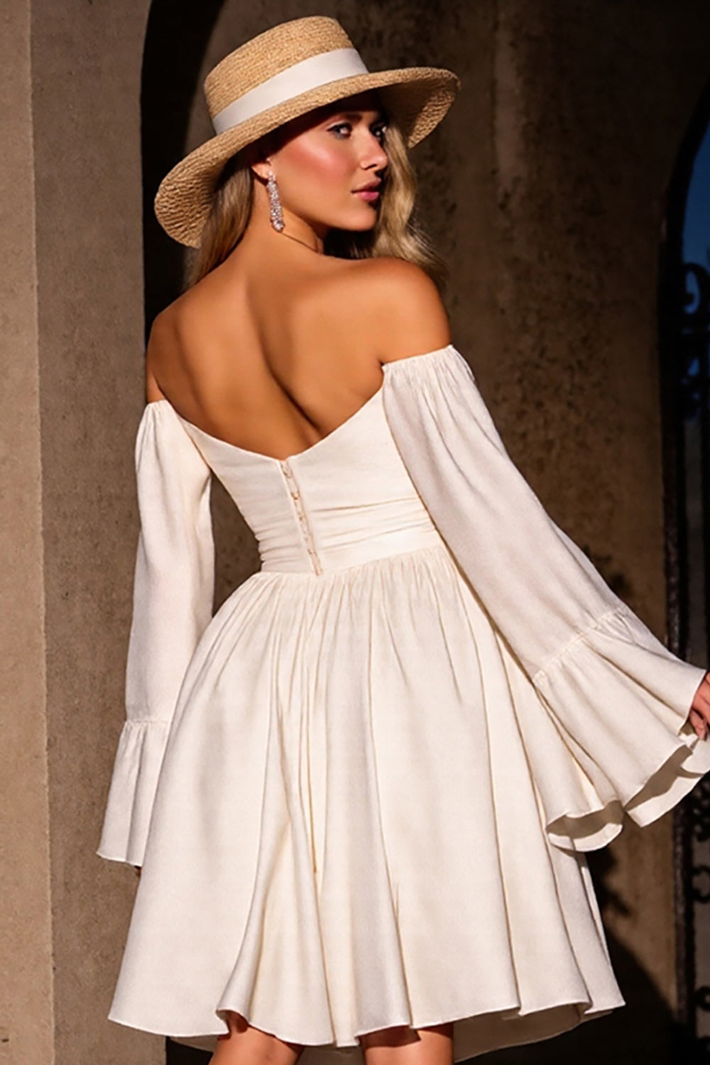 Ivory A Line Midi Strapless Homecoming Dress with Sleeves