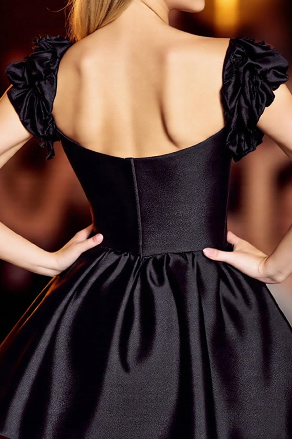 Black Satin Short Corset Homecoming Dress with Sleeves