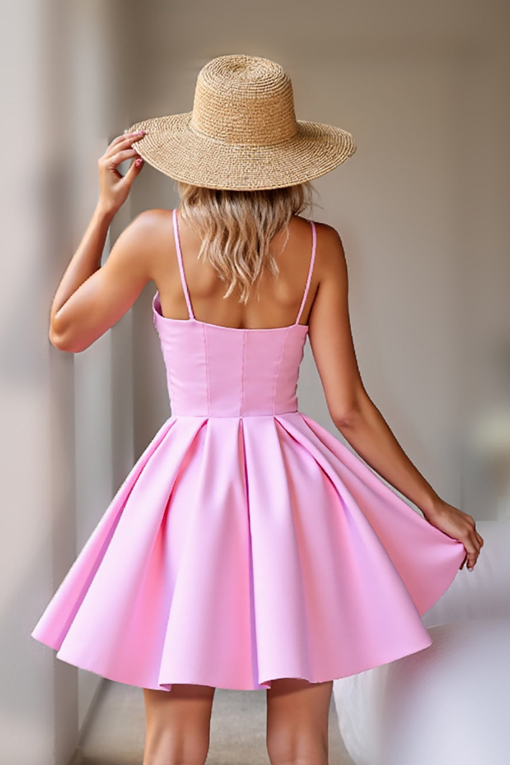 Pink Satin A Line Corset Short Homecoming Dress