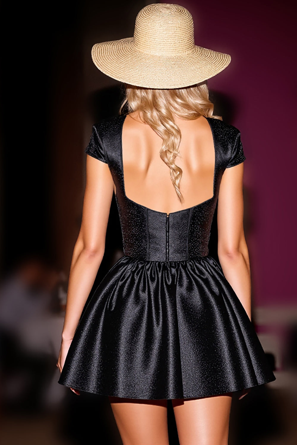 Black Satin Cap Sleeves Corset Short Homecoming Dress
