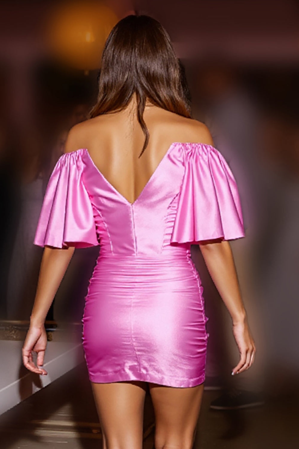 Fuchsia Bodycon Satin Short Corest Homecoming Dress with Ruffles