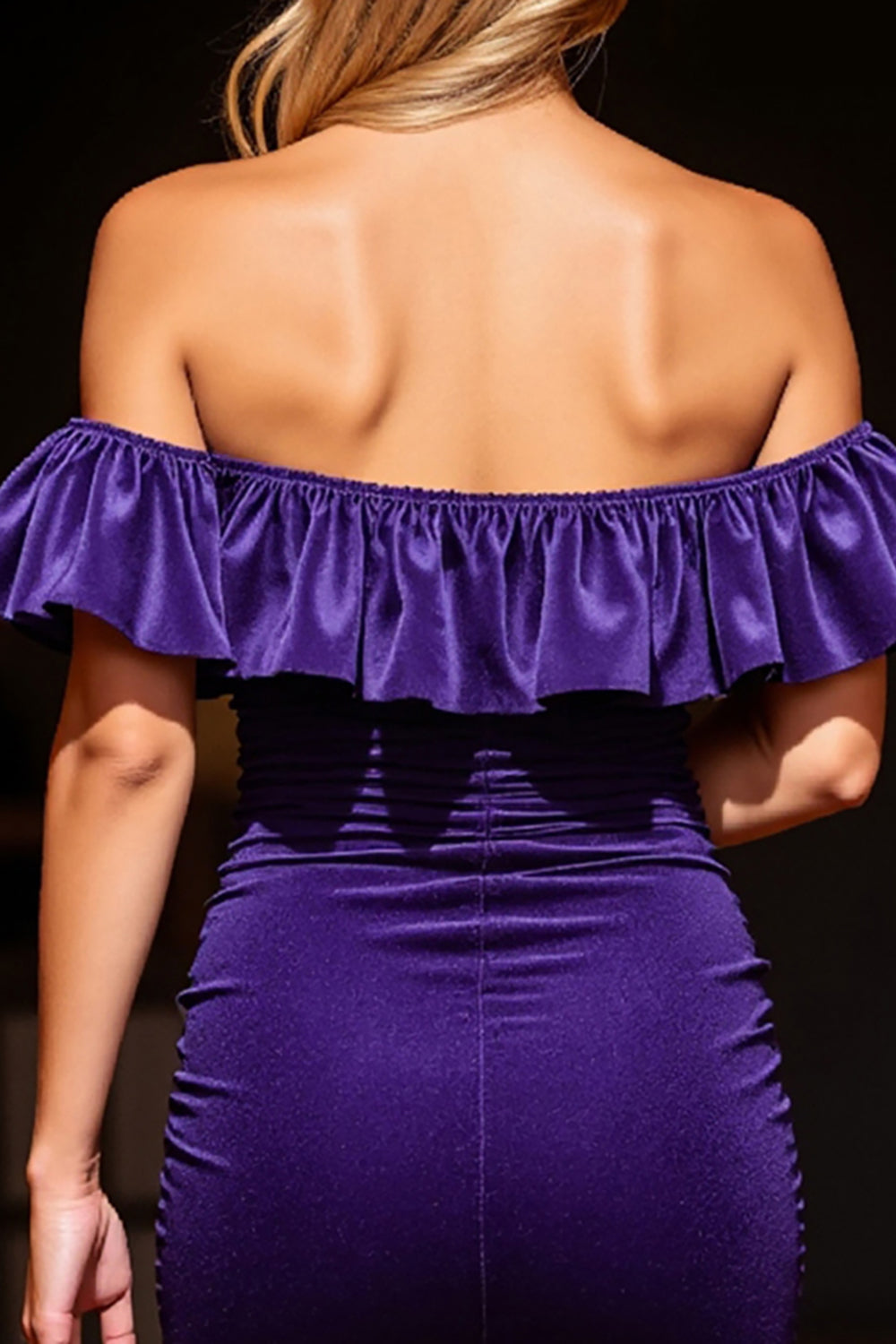 Dark Purple Velvet Tight Short Homecoming Dress with Ruffles