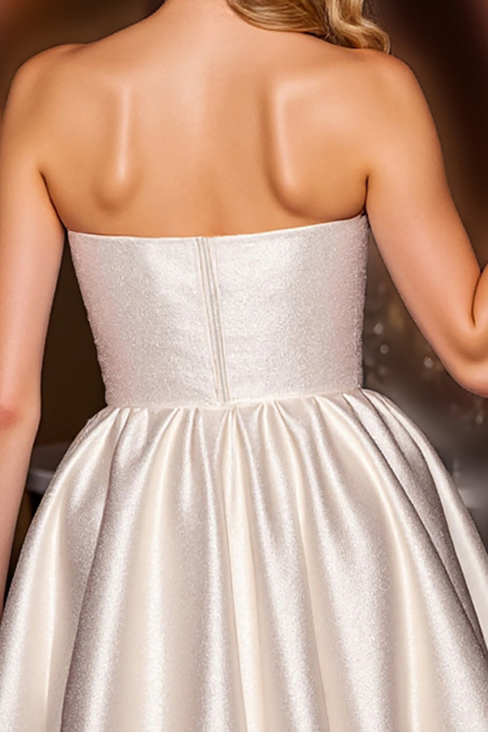 Ivory Satin Strapless Corset A Line Short Homecoming Dress