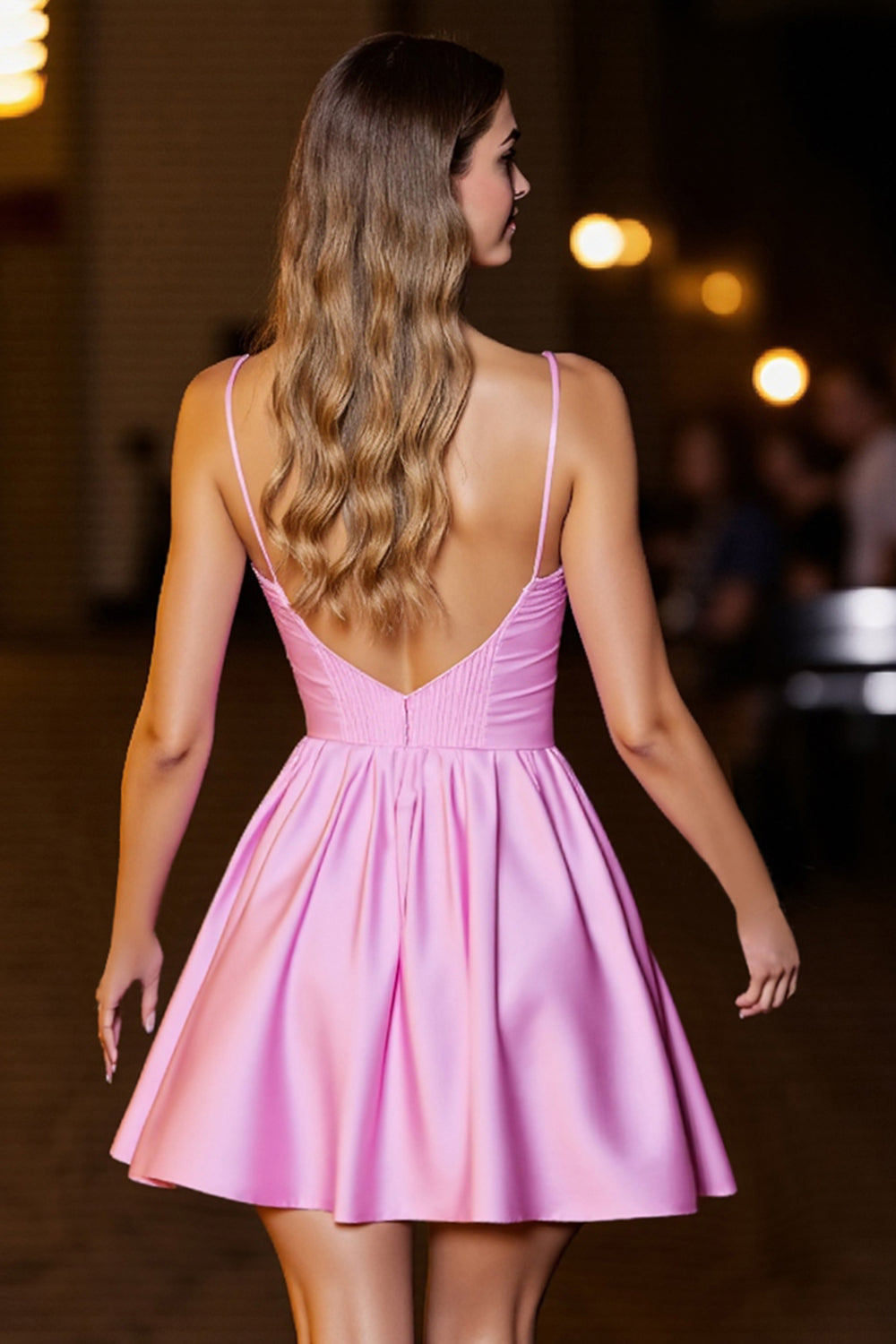 Pink Short Satin Spaghetti Straps Corset A Line Homecoming Dress