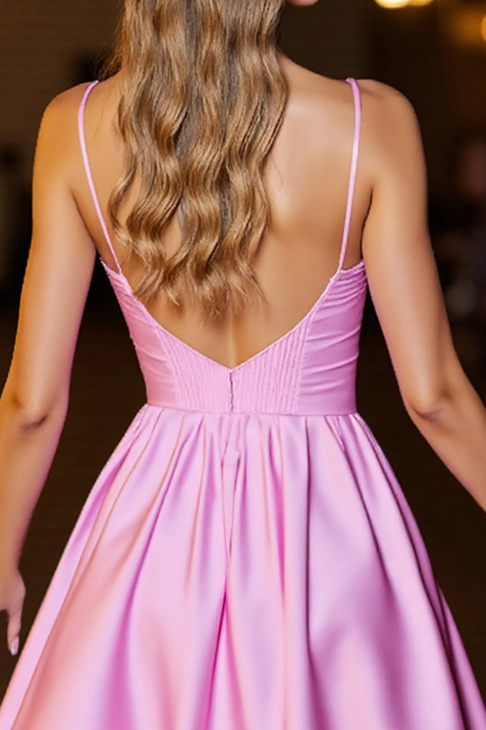 Pink Short Satin Spaghetti Straps Corset A Line Homecoming Dress