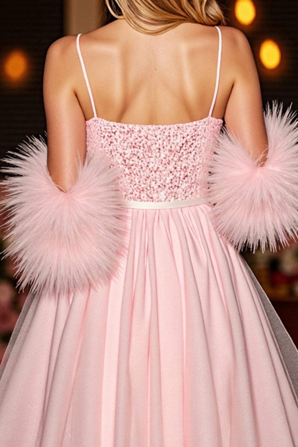 Sparkly Blush Corset Short Sequin Homecoming Dress with Feathers