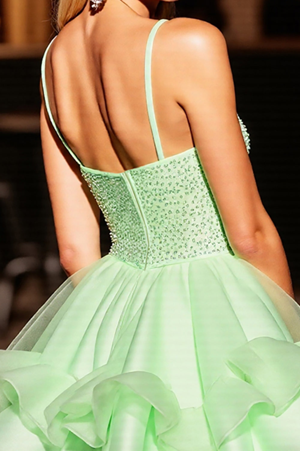Sparkly Green Beaded Short Corset Homecoming Dress with Ruffles