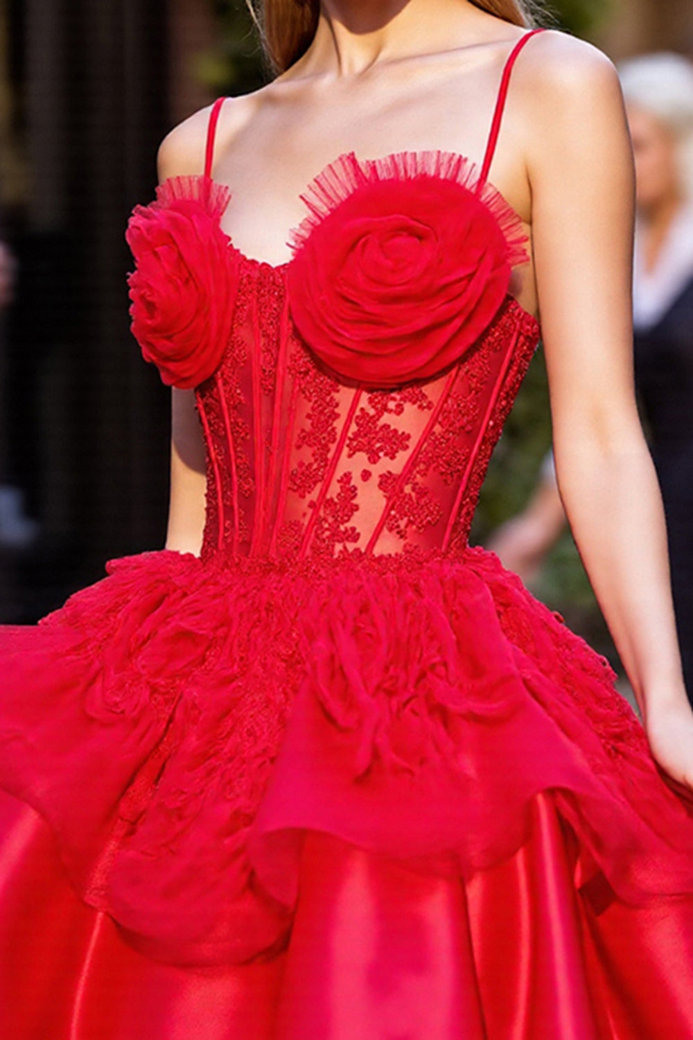 Red Short Corset Homecoming Dress with 3D Flowers