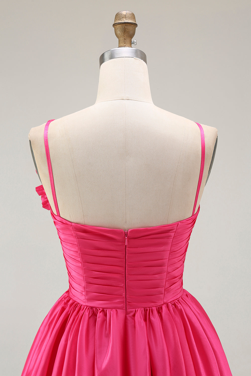 Floral Fuchsia Satin A Line Short Homecoming Dress with Ruffles