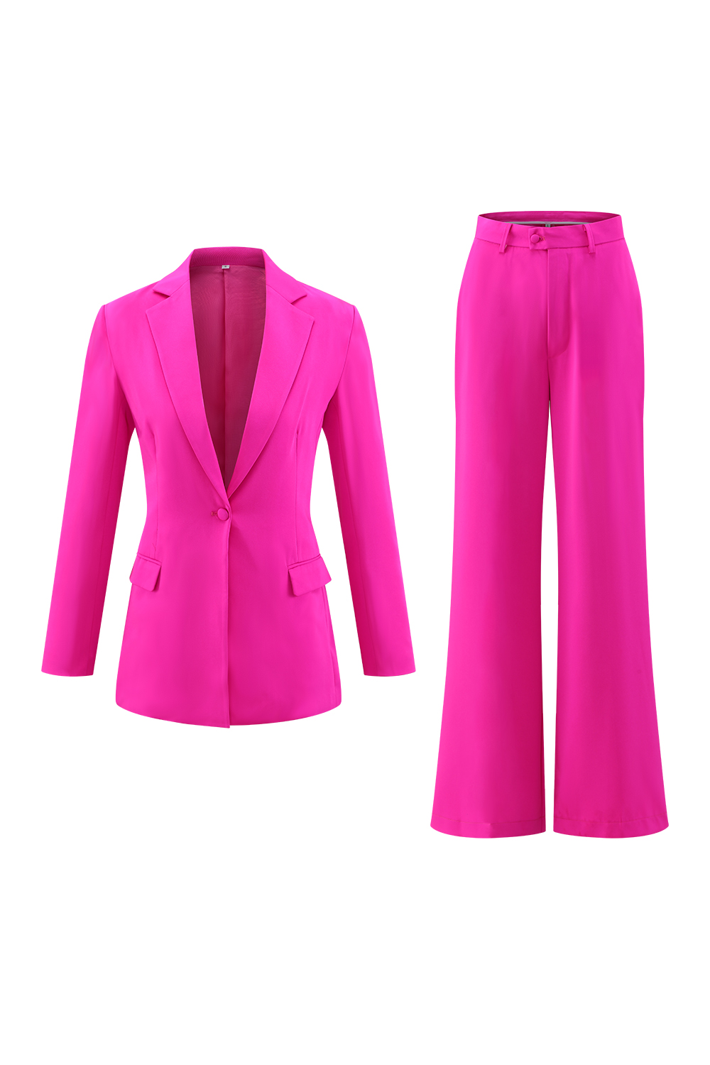 2 Piece Fuchsia Slim Fit Notched Lapel Long Sleeve Business Suits with Pockets