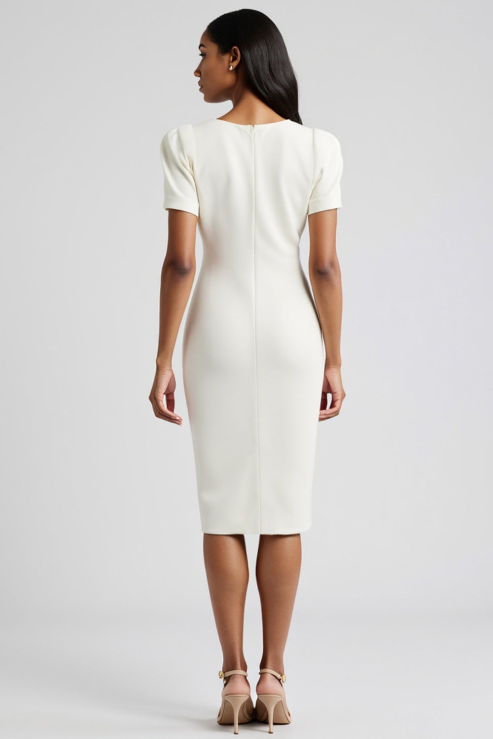 White Satin Bodycon Short Sleeves Midi Work Blazer Dress with Slit