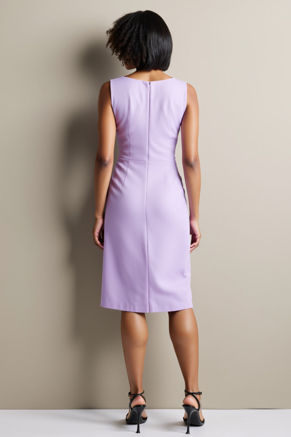 Purple Bodycon Satin Ruched Midi Work Dress with Slit