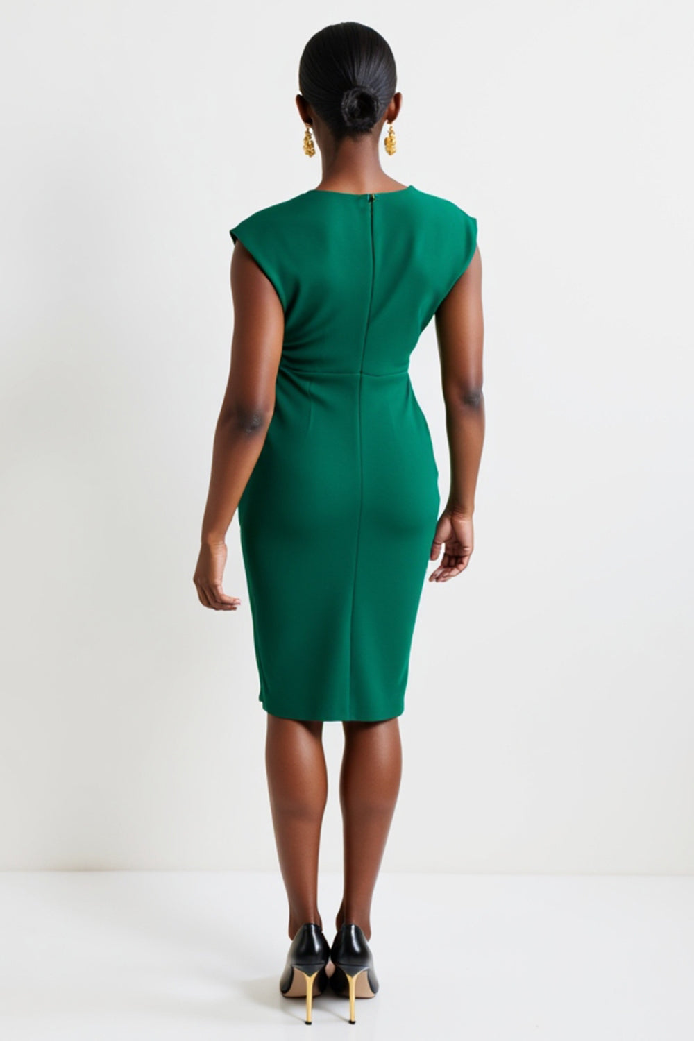 Dark Green Bodycon One Shoulder Satin Midi Work Dress with Slit