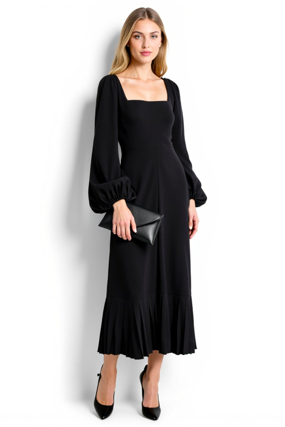 Black Sheath Simple Square Neck Long SleevesWork Dress