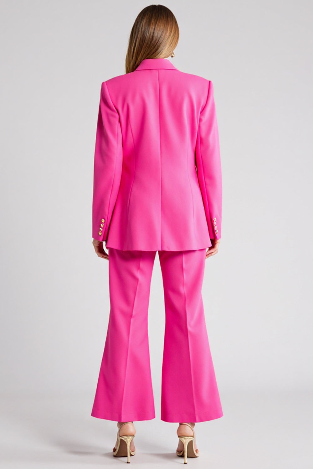 Fuchsia 2 Piece Wide Leg Satin Long Sleeves Business Suits