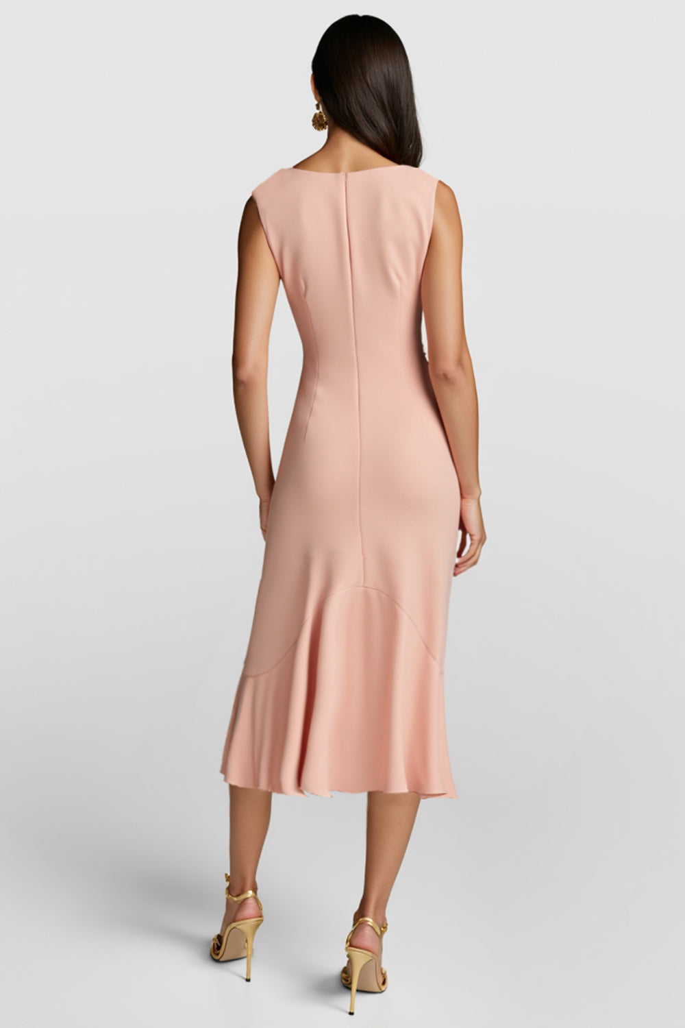 Blush V-Neck Sleeveless Midi Work Dress with Ruffles