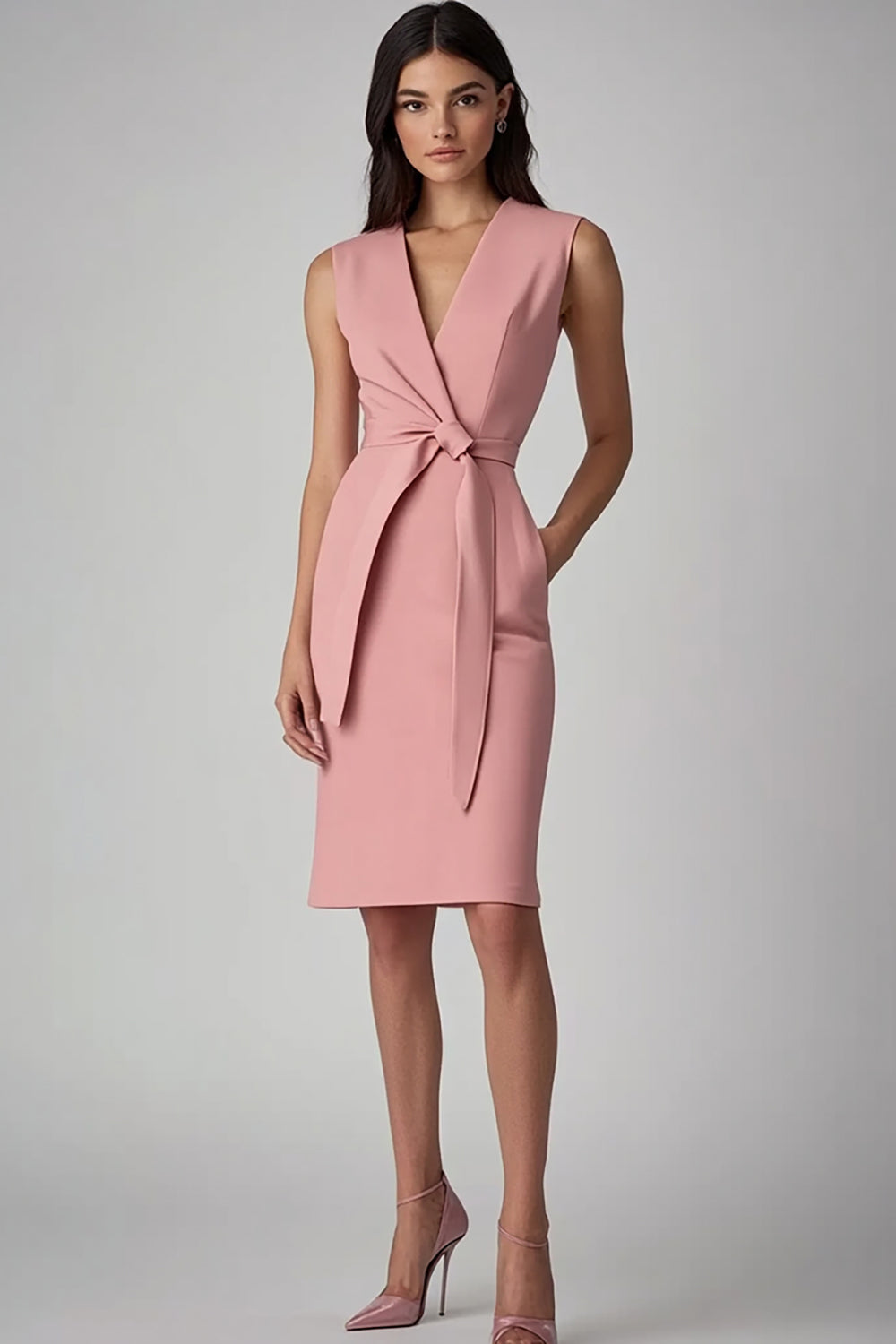 Pink Bodycon Ruffled Short Work Blazer Dress with Strings