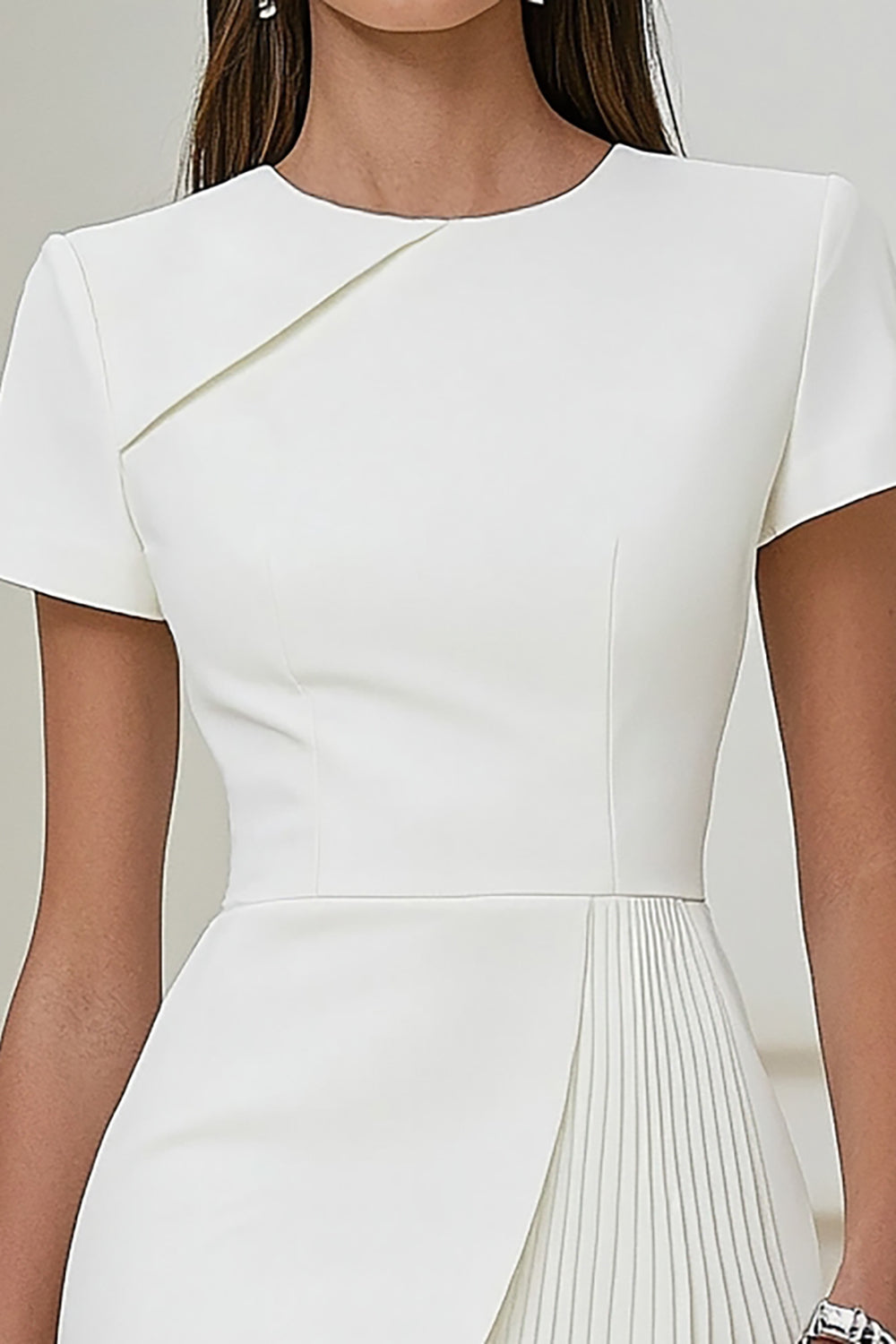 White Satin Bodycon Short Sleeves Work Dress