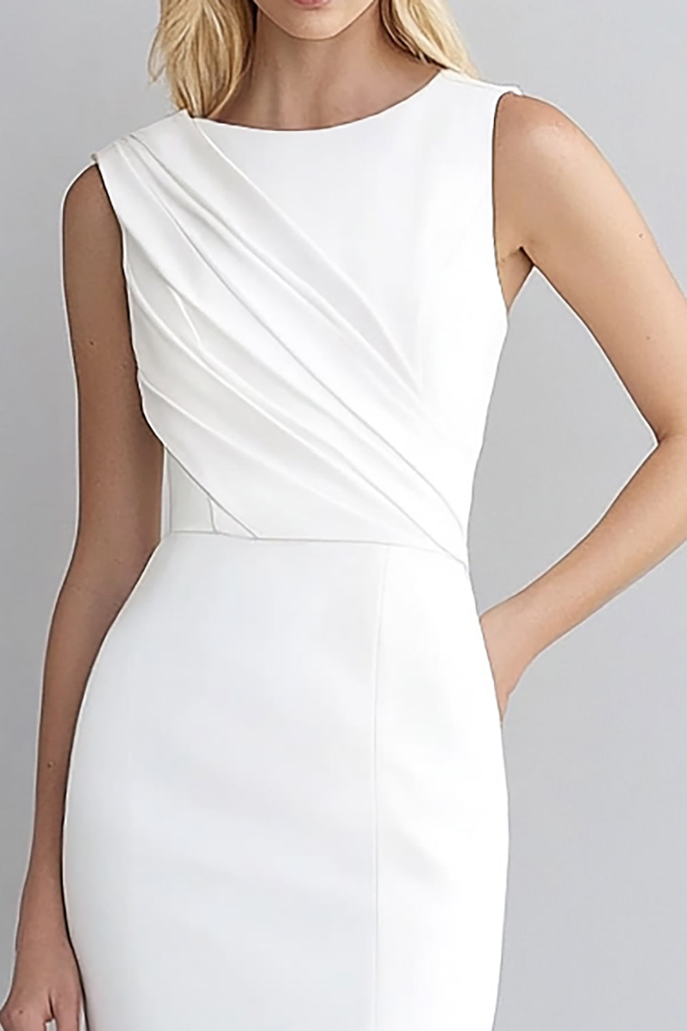Ivory Bodycon Satin Sleeveless Ruched Short Work Dress