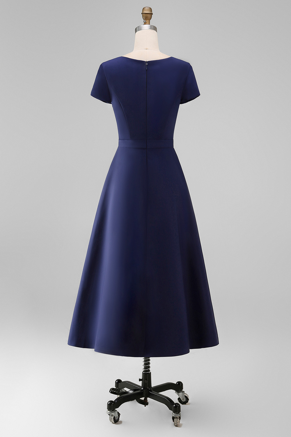 Daffodil Satin A Line Bateau Neck Midi Work Dress with Sleeves