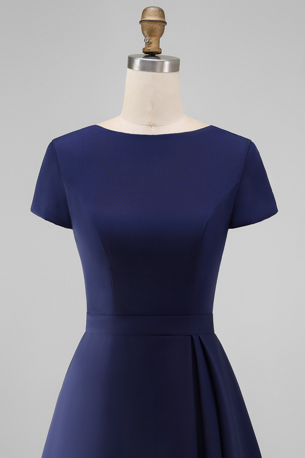 Daffodil Satin A Line Bateau Neck Midi Work Dress with Sleeves