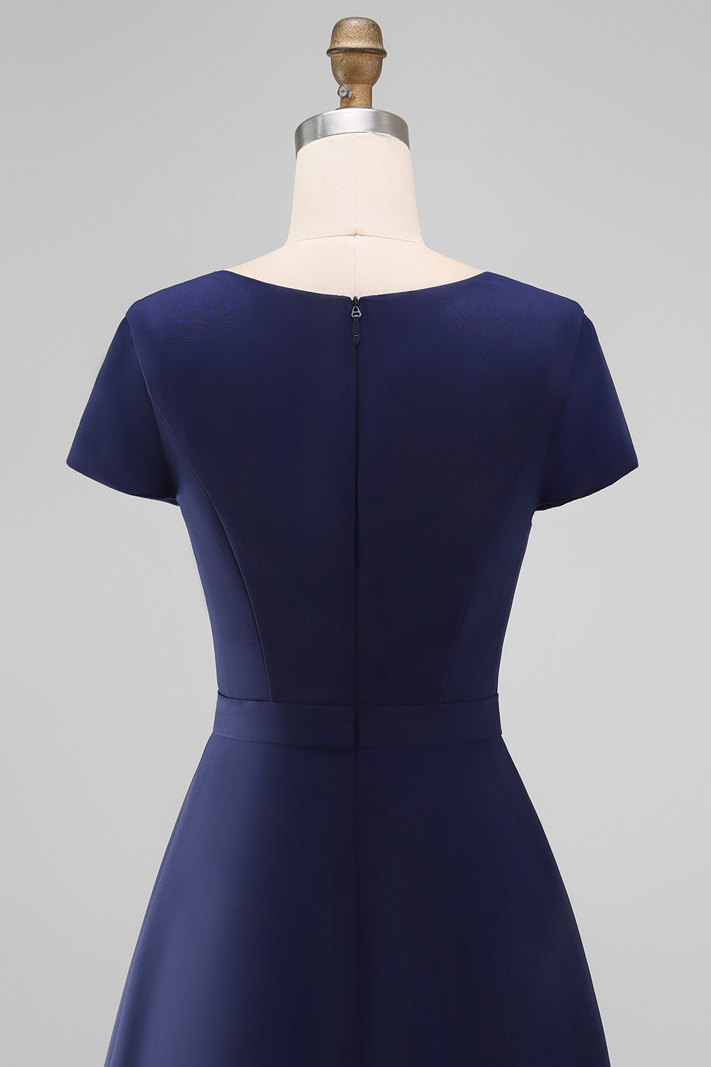 Daffodil Satin A Line Bateau Neck Midi Work Dress with Sleeves