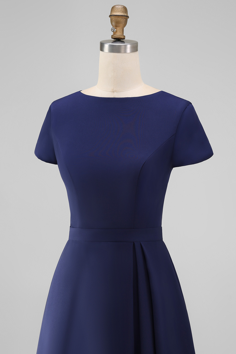 Daffodil Satin A Line Bateau Neck Midi Work Dress with Sleeves