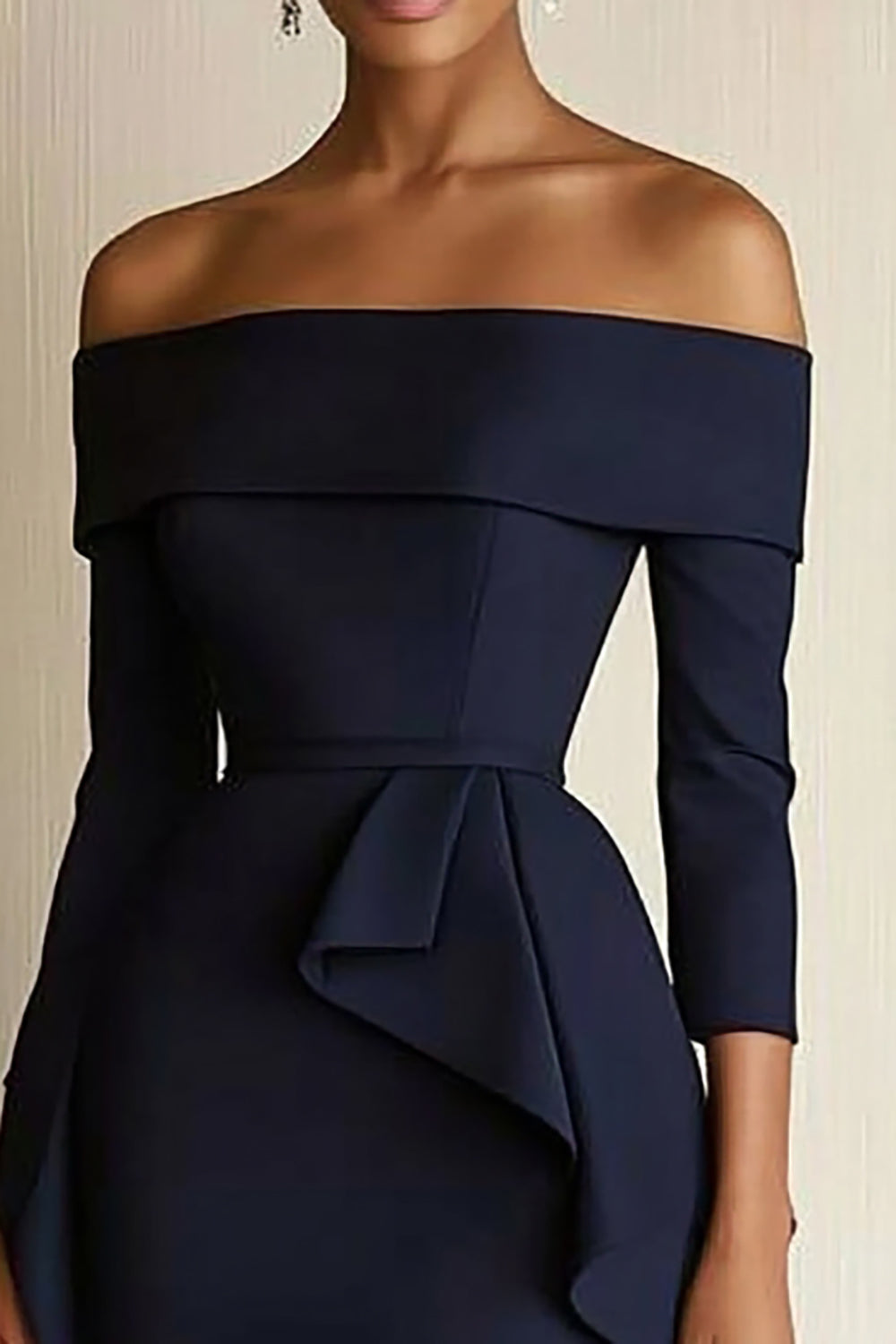 Navy Off the Shoulder Bodycon Short Work Dress with Sleeves