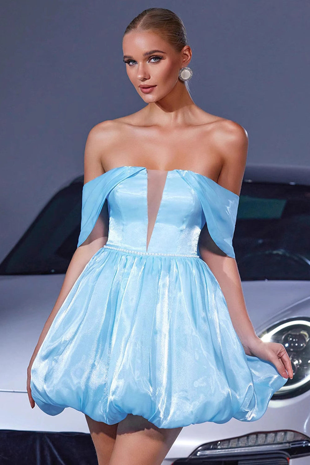 Blue Short A Line Lace Up Back Homecoming Dress