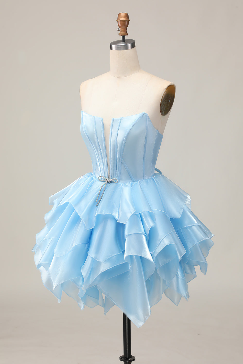 Blue Strapless A Line Short Corset Homecoming Dress with Ruffles