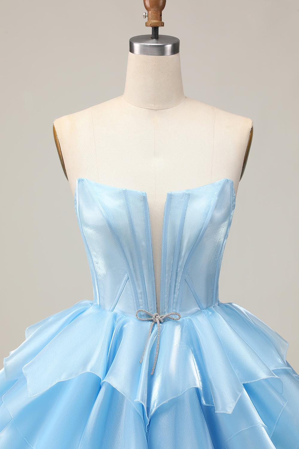 Blue Strapless A Line Short Corset Homecoming Dress with Ruffles