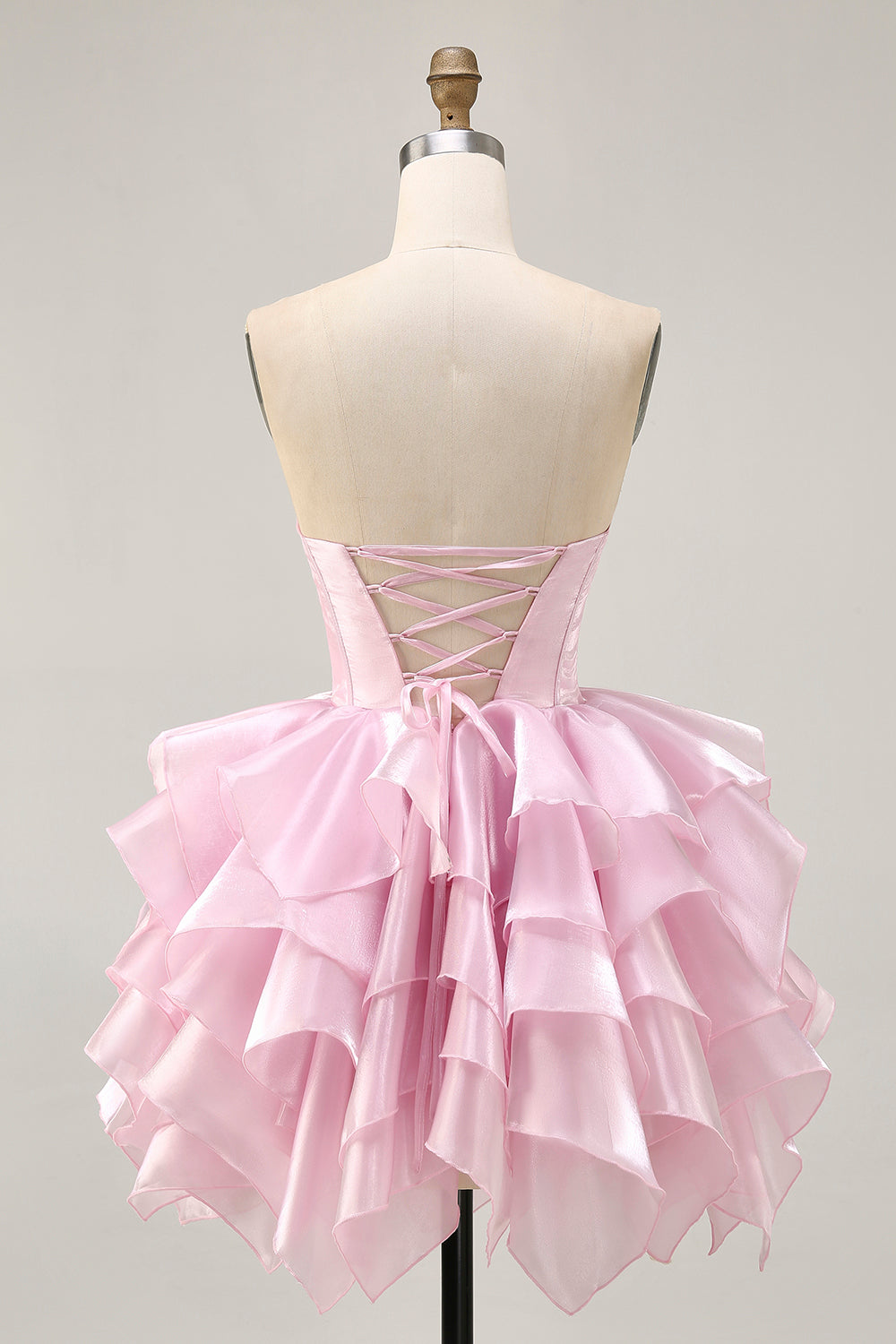 Pink A Line Tiered Short Corset Homecoming Dress with Ruffles
